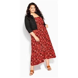 City Chic Women's Size 198 Medium Island Ditsy Maxi Dress Rust Casual Adjustable